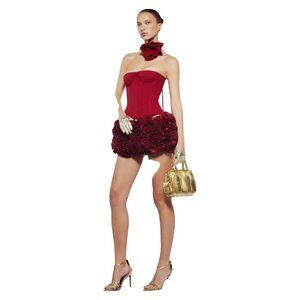 Fancì Club Paradise Corset & Hand Embroidered Rose Mini Skirt + Rose Choker, XS